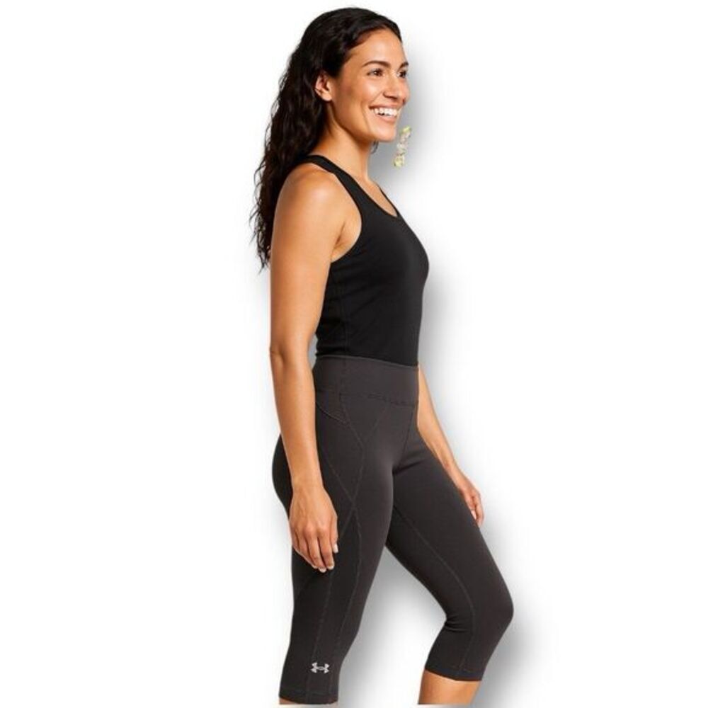 Under Armour M Leggings Black Purple HeatGear Crop‎ Compression Stretch Athletic